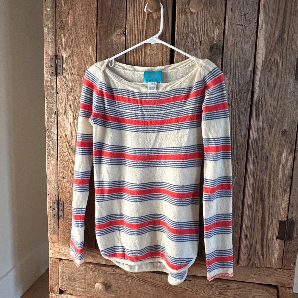 ISLEFIELD WOMEN'S CASHMERE STRIPED BOATNECK RED BLUE SWEATER XS